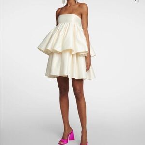 ROTATE tiered strapless twill mini dress